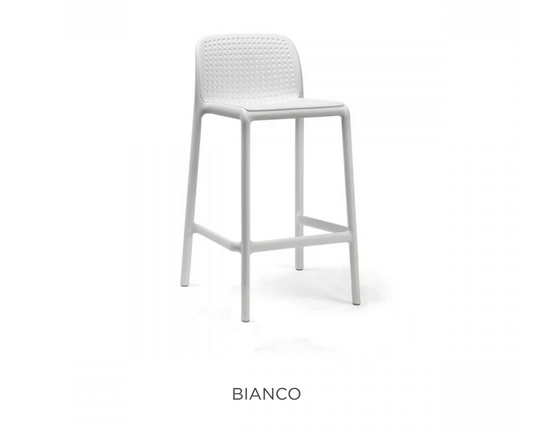Load image into Gallery viewer, Stackable Nardi Lido Mini Counter Stool in white, suitable for outdoor use, shown in a bright outdoor setting.