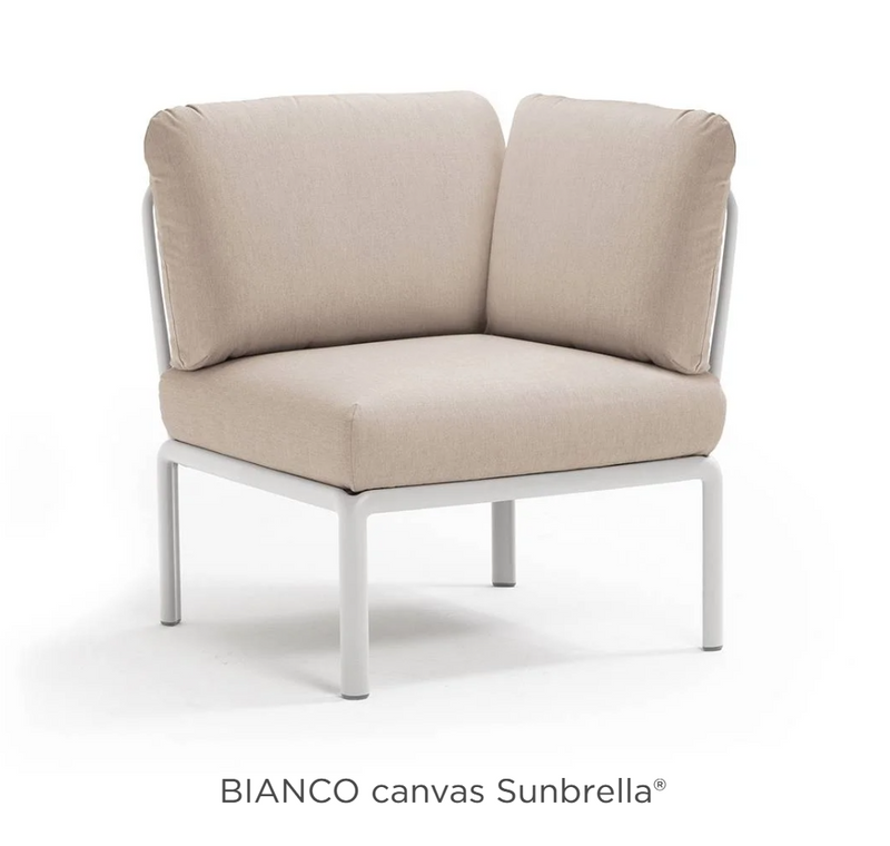 Load image into Gallery viewer, Nardi Komodo corner outdoor sofa module with beige Sunbrella fabric, suitable for patio or garden outdoor lounging.