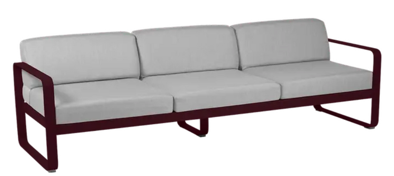 Load image into Gallery viewer, Black and grey Bellevie 3-seater outdoor sofa by Fermob with a metal frame, designed for outdoor contract furniture.