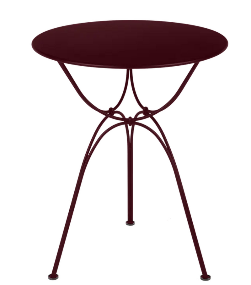 Load image into Gallery viewer, Black Fermob Airloop Garden Table with a round Ø 60cm metal top, outdoor furniture suitable for patio or garden use.