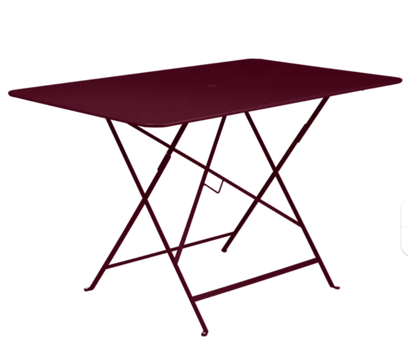 Load image into Gallery viewer, Black Fermob foldable bistro table, 117x77 cm, outdoor metal furniture with a sleek, compact design for outdoor dining or patio use.