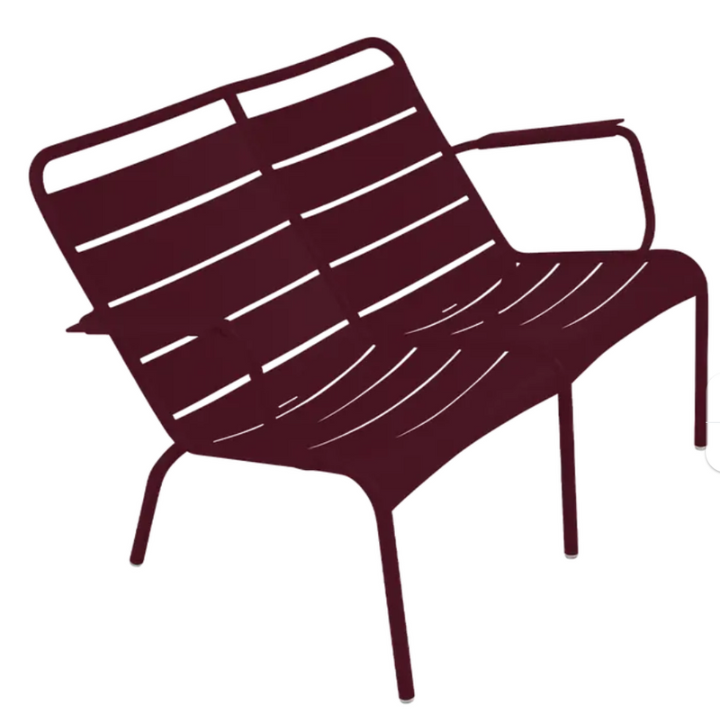Load image into Gallery viewer, Black and cherry Luxembourg Duo Low Armchair by Fermob, part of Fermb Kids Corner Contract Bench collection, shown in a modern indoor setting.