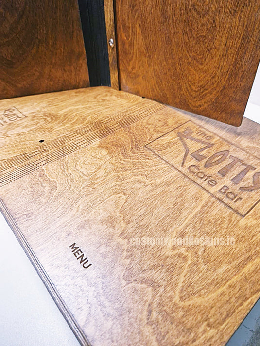 20 x Personalised Wood Menus 20x20cm Custom Wood Designs __label: Multibuy CU1EF1_1_b47dbfba-07d5-47c5-aca6-d22a2d74b503