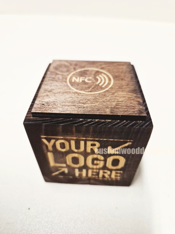 Load image into Gallery viewer, NFC Enabled Block 5 sides Stained & Branded 10-1000 Custom Wood Designs CUD9D2_1