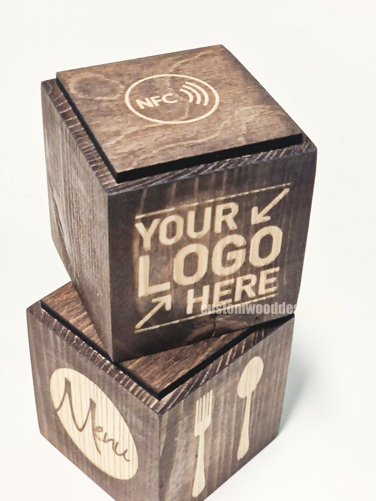 Load image into Gallery viewer, NFC Enabled Block 5 sides Stained & Branded 10-1000 Custom Wood Designs CUF4D0_1