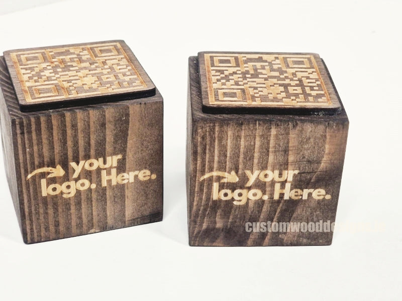Load image into Gallery viewer, QR Code Block 5 sides Stained & Branded 10-1000 Custom Wood Designs CUSTOM_1_57fcf548-f167-4216-beb4-f3bbb1b3c7d3