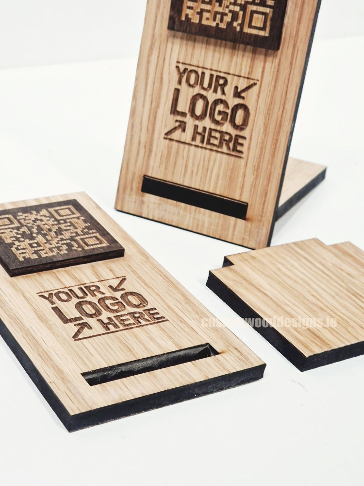 Load image into Gallery viewer, QR Display Stand - Laser Cut Light Oak 10-1000 Custom Wood Designs CUSTOM_2_f957a489-b7b2-4e3d-8443-bcd6b9bc66db