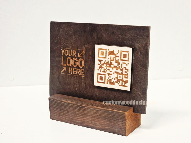 Load image into Gallery viewer, QR Display Stands A5 Big Block Brown Birch 10-1000 Custom Wood Designs CUSTOM_3_9a328860-7269-43df-bb46-ea30bd49680e