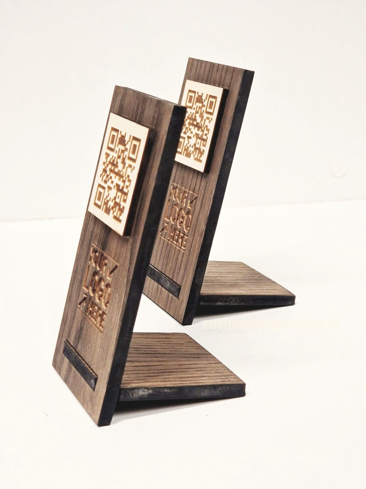 Load image into Gallery viewer, QR Display Stand - Laser Cut Dark Oak 10-1000 Custom Wood Designs CUSTOM_3_c8b348ea-c6e2-4c76-be07-ad8f4594e068