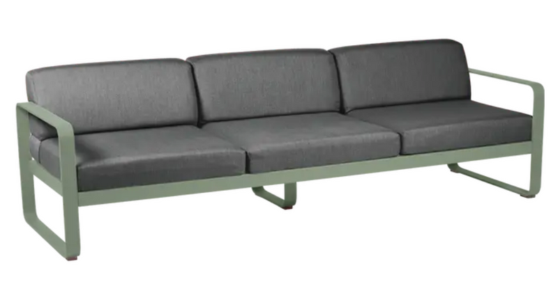 Load image into Gallery viewer, Fermob Bellevie 3-seater outdoor sofa with metal frame in Graphite Grey, designed for stylish outdoor furniture and comfort.