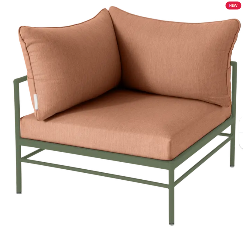 Load image into Gallery viewer, Fermob Rivage Corner Armchair, outdoor metal corner sofa with cactus peach cushions, stylish and weather-resistant for patio seating.