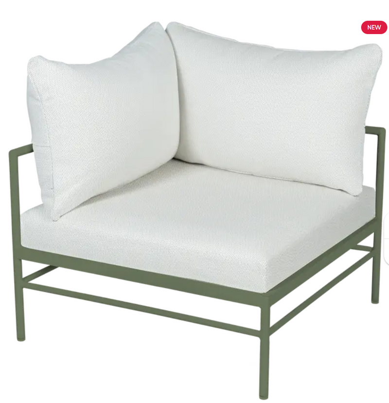 Load image into Gallery viewer, Fermob Rivage Corner Armchair, outdoor metal corner sofa with beige cushions and metal frame, designed for patio or garden use.