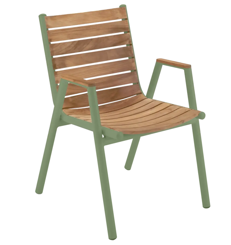Load image into Gallery viewer, Teak Fermob Pilotis armchair with sleek design and natural wood finish, ideal for outdoor seating and garden decor.