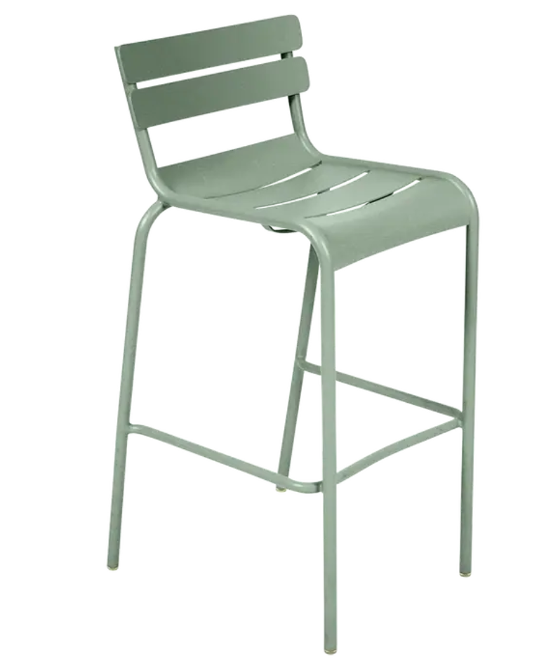 Load image into Gallery viewer, Red Fermob Luxembourg Bar Armchair featuring metal construction and armrests, suitable for pub or bar seating.