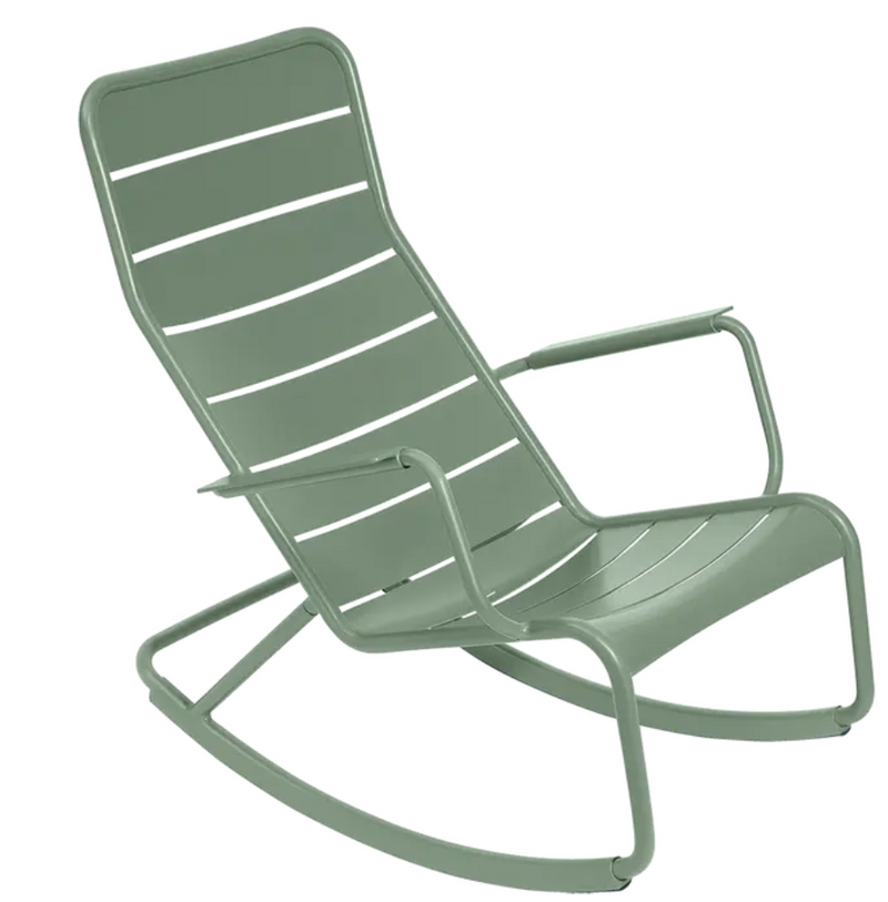Load image into Gallery viewer, Fermob Luxembourg outdoor rocking chair with aluminum frame and cactus green finish, ideal for patio or garden relaxation.