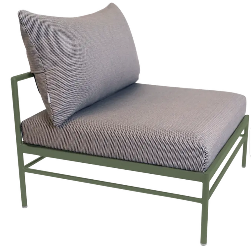 Load image into Gallery viewer, Fermob Rivage Low Chair outdoor sofa with metal frame and cactus and straciatella patterned fabric, designed for outdoor use.