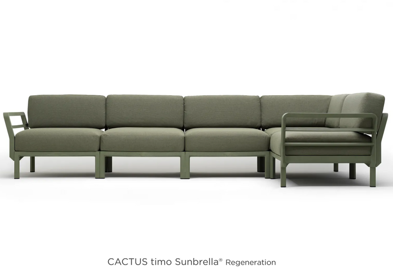 Load image into Gallery viewer, Maximo 5 modular outdoor sofa by Custom Wood Designs, showing a stylish seating system on a hotel terrace.