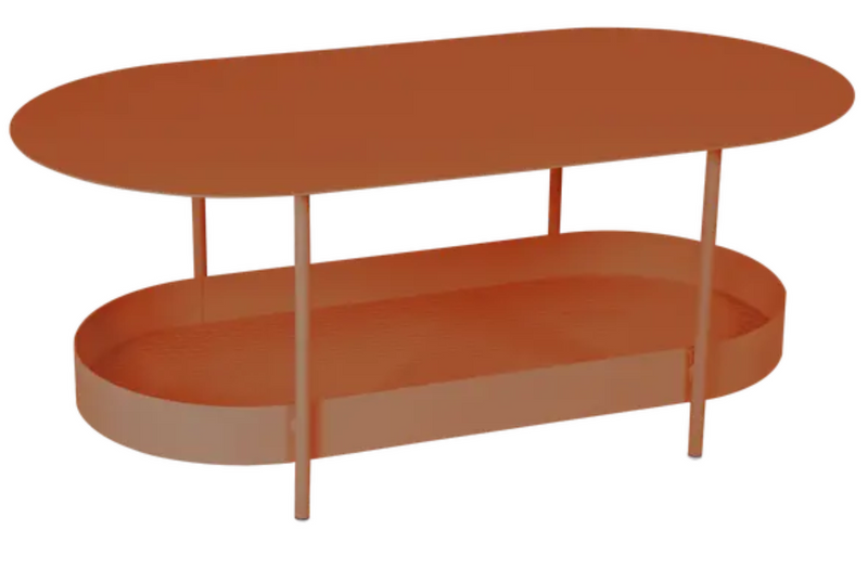 Load image into Gallery viewer, Orange Fermob Salsa low table, 113x58cm, with a sleek, modern design perfect for indoor or outdoor use.