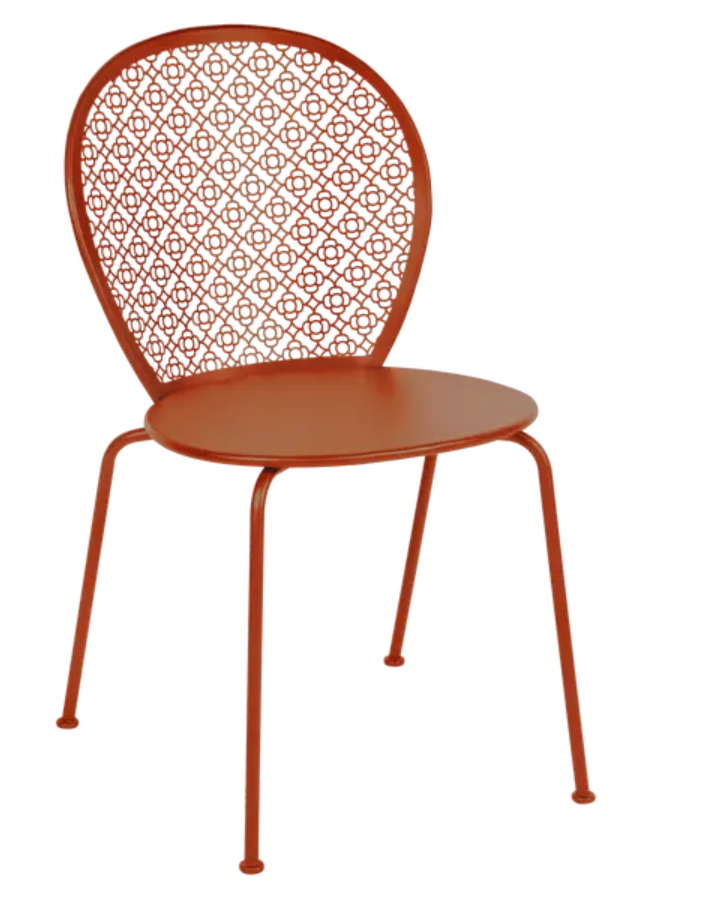 Load image into Gallery viewer, Colorful Fermob Lorette outdoor metal chair in candied orange finish, suitable for garden or patio seating.