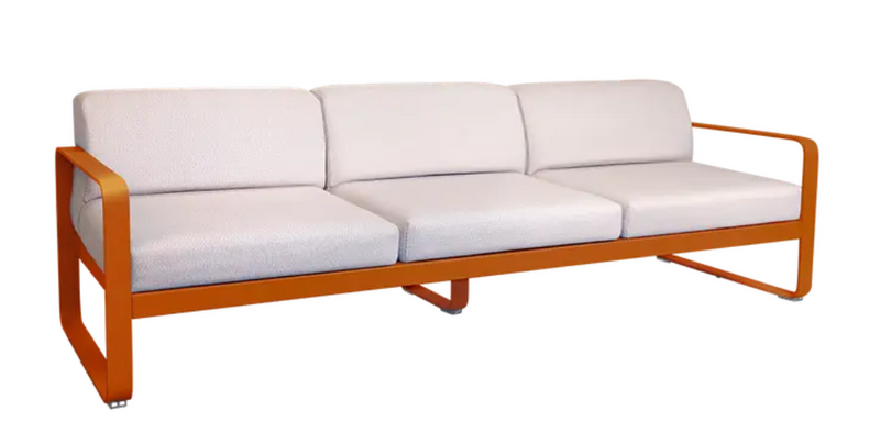 Load image into Gallery viewer, Orange pearl Fermob Bellevie 3-seater outdoor sofa with metal frame, stylish outdoor furniture for patio or garden.