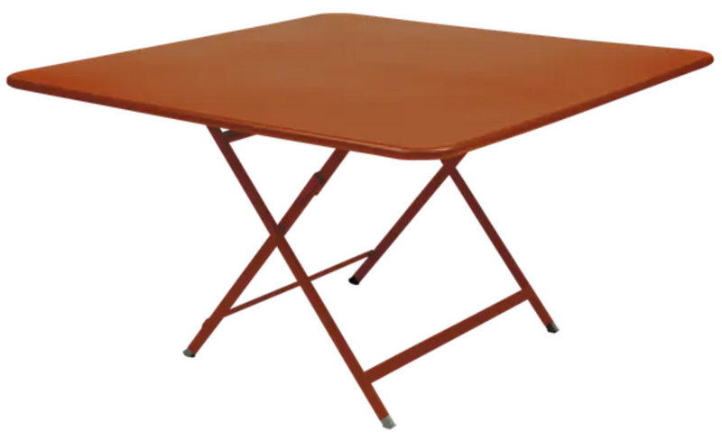 Load image into Gallery viewer, Fermob Caractère foldable outdoor table, 128x128cm, eight-seater with orange finish, suitable for outdoor dining and gatherings.