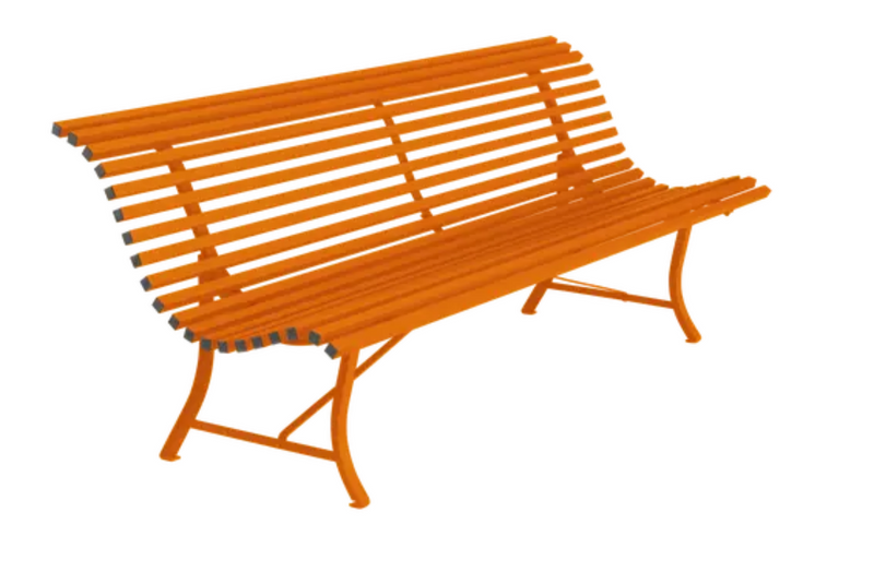 Load image into Gallery viewer, Fermob Louisiane 200cm outdoor folding metal bench with four seats, orange finish, suitable for garden and patio seating.
