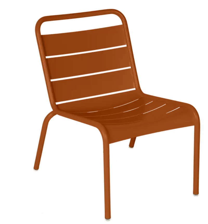 Load image into Gallery viewer, Luxembourg Lounge Chair by Fermob in Candied Orange metal finish, outdoor lounge chair with a modern design.