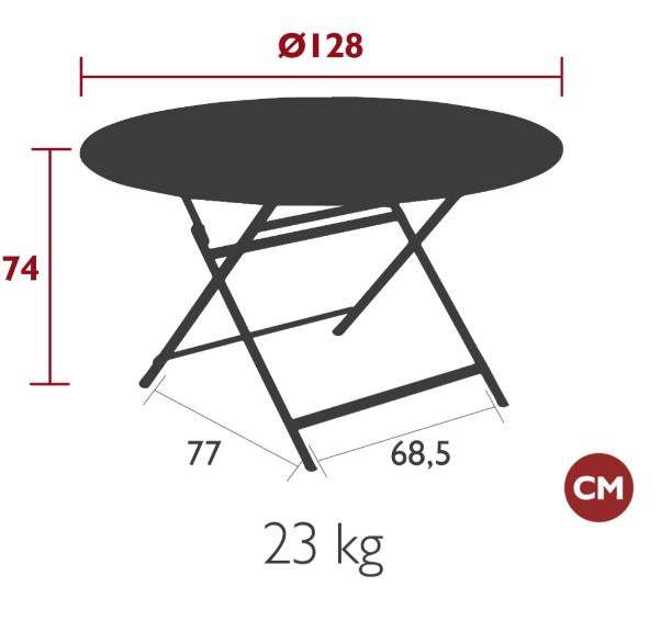 Load image into Gallery viewer, Fermob CARACTÈRE foldable metal table with a 128 cm diameter, eight-seater design, showcasing its sleek round surface and sturdy legs.