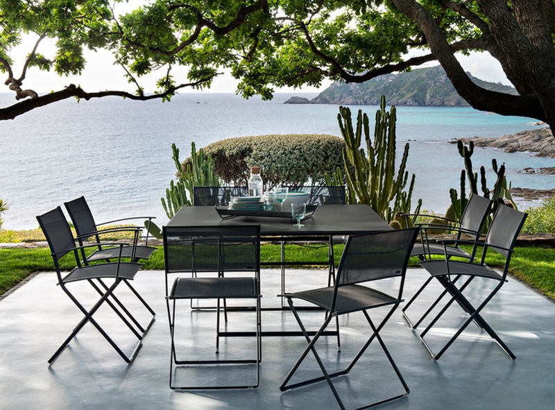 Load image into Gallery viewer, Fermob CARACTÈRE foldable outdoor table, 128x128 cm, eight-seater with metal frame and wooden top, suitable for outdoor dining.