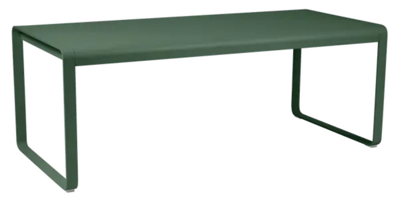 Load image into Gallery viewer, Fermob Bellevie outdoor metal dining table in cedar green, 196 x 90 cm, eight-seater for patio or garden dining.