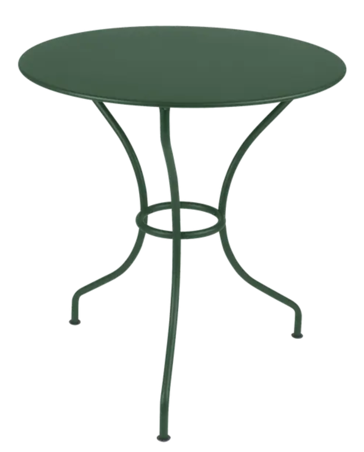 Load image into Gallery viewer, Cedar green Fermob OPÉRA+ outdoor metal table with 67 cm diameter, suitable for patio or restaurant outdoor furniture.