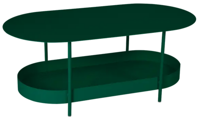 Load image into Gallery viewer, Cedar green Fermob Salsa low table measuring 113 x 58cm, featuring a sleek, modern design for indoor or outdoor use.