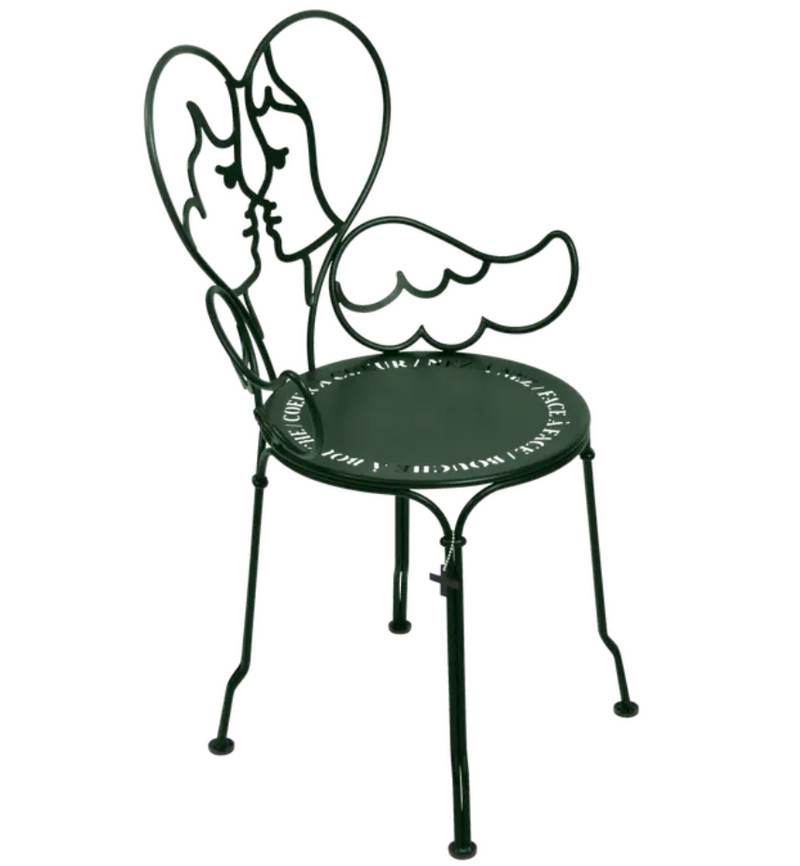 Load image into Gallery viewer, Cedar green Fermob ANGE metal outdoor chair with sleek design and armrests, ideal for patio or garden seating.