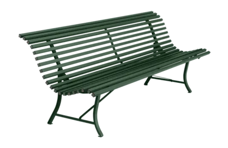 Load image into Gallery viewer, Fermob Louisiane 200cm cedar green outdoor folding bench with four seats and metal frame for garden seating.