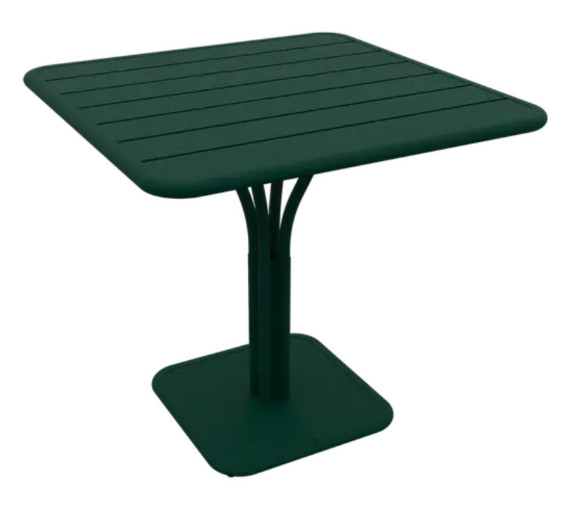 Load image into Gallery viewer, Luxembourg Fermob outdoor cedar green and white pedestal table, 80x80 cm, ideal for garden or patio outdoor dining.