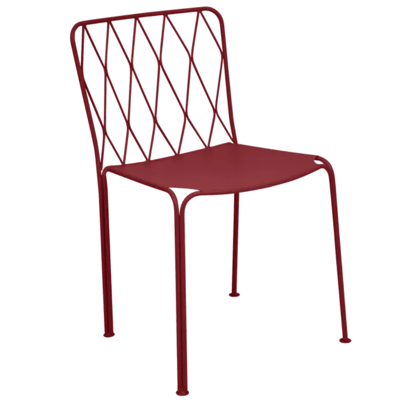 Load image into Gallery viewer, Stackable outdoor metal chair by Fermob in vibrant chili red, designed for patio and restaurant outdoor furniture.