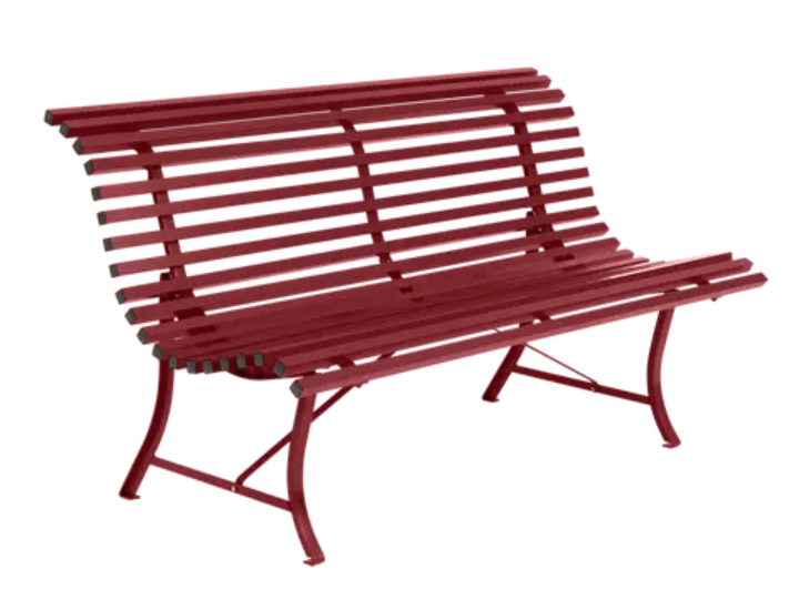 Load image into Gallery viewer, Louisiane 150cm outdoor folding bench by Fermob in vibrant chili red, steel construction, suitable for outdoor and commercial use