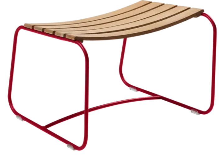 Load image into Gallery viewer, Teak footrest by Fermob featuring a modern, curved design perfect for relaxing or supporting feet indoors or outdoors.