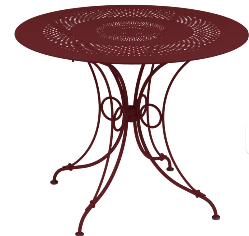 Load image into Gallery viewer, Fermob 1900 outdoor table with 96cm diameter, vibrant red Chilli color, metal tabletop and sturdy outdoor furniture design.