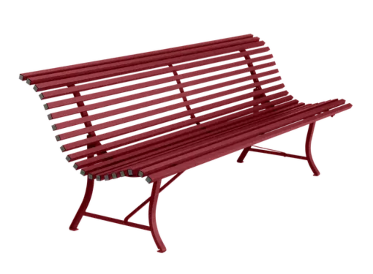 Load image into Gallery viewer, Louisiane 200cm outdoor folding metal bench by Fermob in vibrant chili red, designed for four-seater garden seating.
