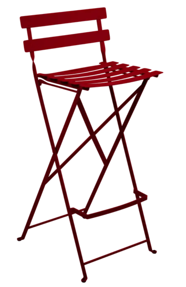 Load image into Gallery viewer, Chilli red Fermob Bistro high bar stool with foldable design, suitable for outdoor use, showcasing a modern, sleek look.