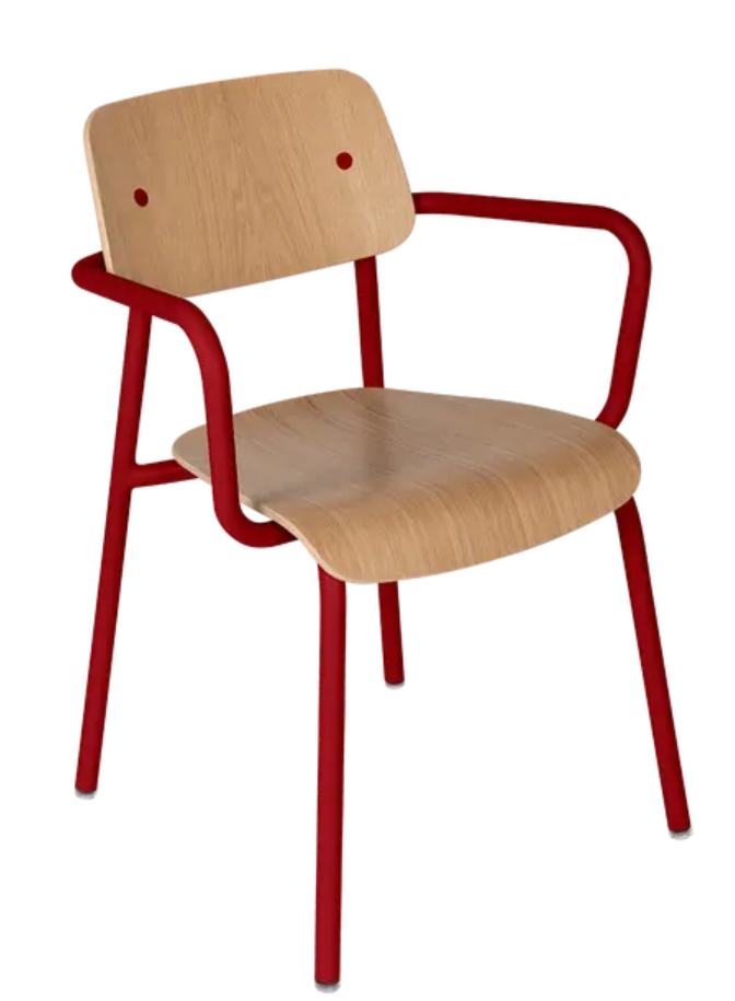 Load image into Gallery viewer, Fermob Studie Oak outdoor armchair with wooden armrests, designed for outdoor seating and relaxation.