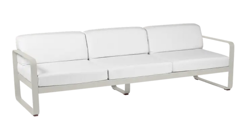 Load image into Gallery viewer, Bellevie 3-seater outdoor sofa by Fermob with a metal frame, in clay grey and off-white, designed for stylish outdoor relaxation.