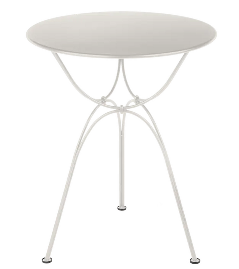Load image into Gallery viewer, Clay grey Fermob Airloop outdoor garden table with a round metal top and modern design.