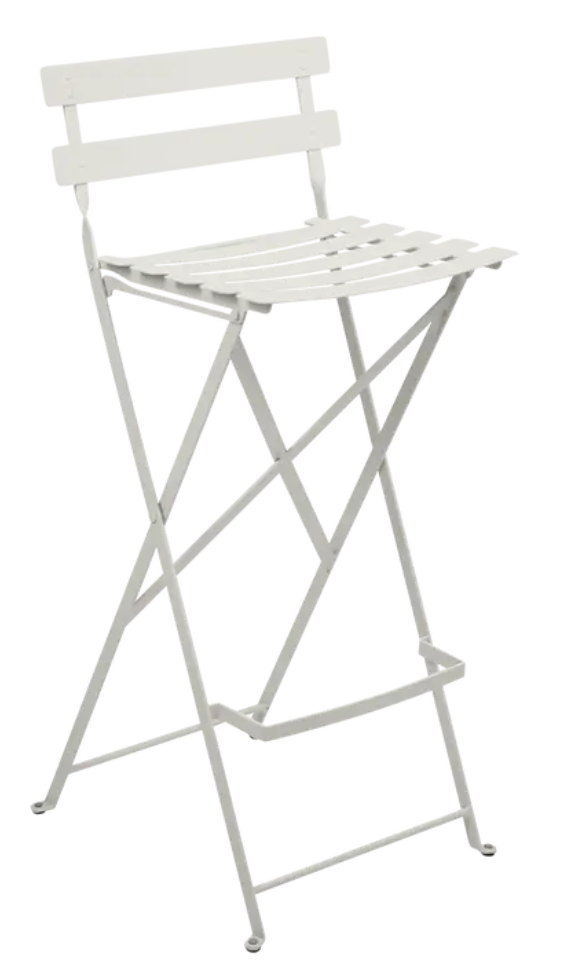 Load image into Gallery viewer, Clay grey Fermob Bistro high bar stool, foldable outdoor furniture with a sleek, modern design and sturdy construction.