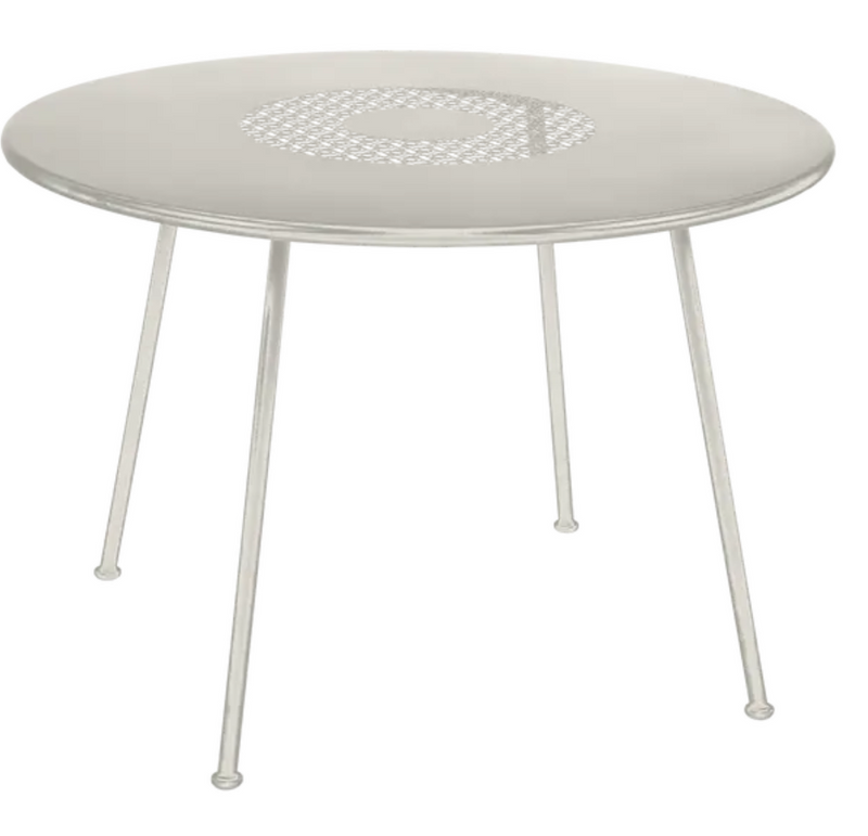 Load image into Gallery viewer, Fermob LORETTE round garden table with 110cm diameter, clay grey metal surface, outdoor, fire-resistant metal furniture.
