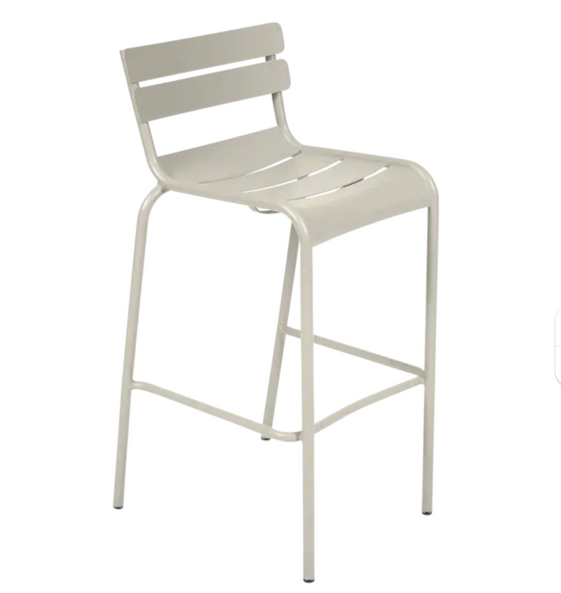 Load image into Gallery viewer, Clay grey Fermob Luxembourg bar armchair with metal construction, suitable for pub or bar seating in Ireland.