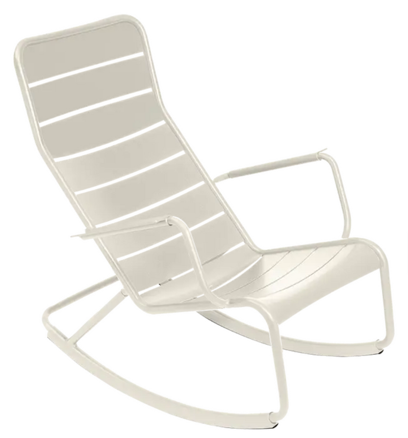 Load image into Gallery viewer, Clay grey Fermob Luxembourg outdoor rocking chair made of aluminum, featuring a stylish design for comfortable outdoor relaxation.