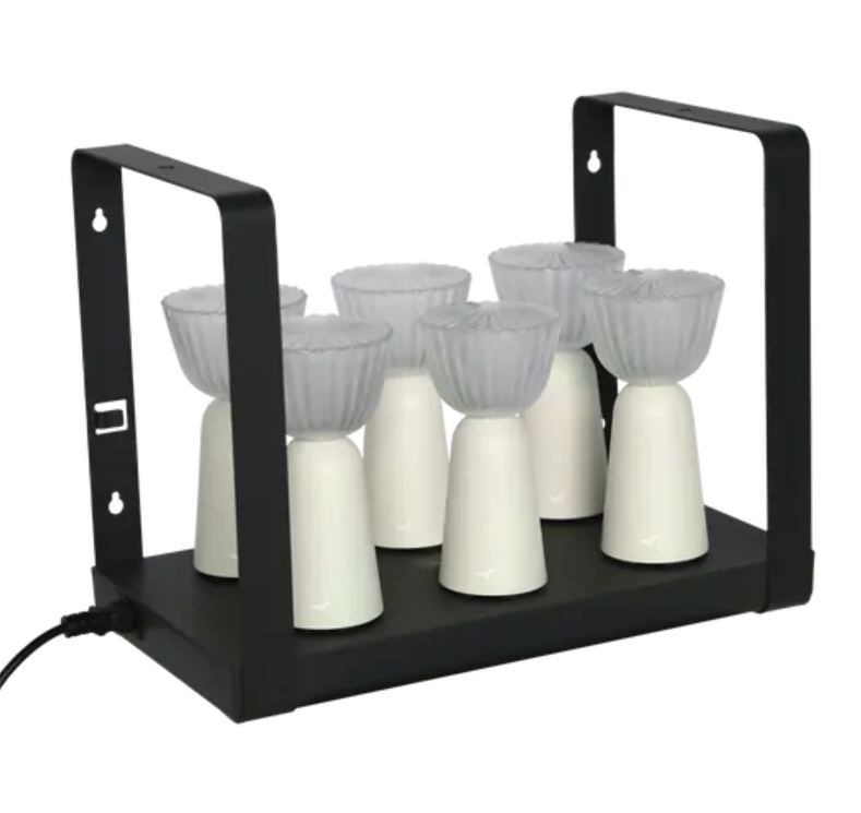 Load image into Gallery viewer, Set of 6 Fermob Swing outdoor lamps in clay grey with rechargeable battery and charging tray, perfect for outdoor lighting.