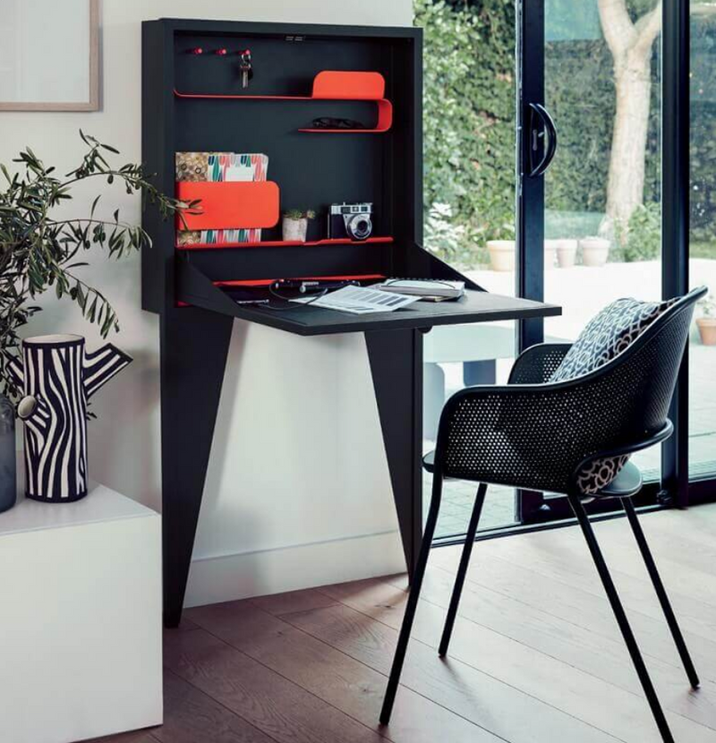 Load image into Gallery viewer, Fermob Face à Face wall-mounted writing desk in vibrant color, featuring a sleek, modern design for small workspace or study area.